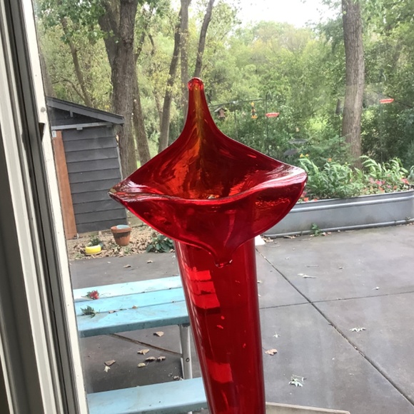 Blown Glass Hanging Vase Red Jack in the Pulpit Shape - Picture 4 of 10